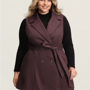 Purple Double-Breasted Belted Vest w/ Pockets